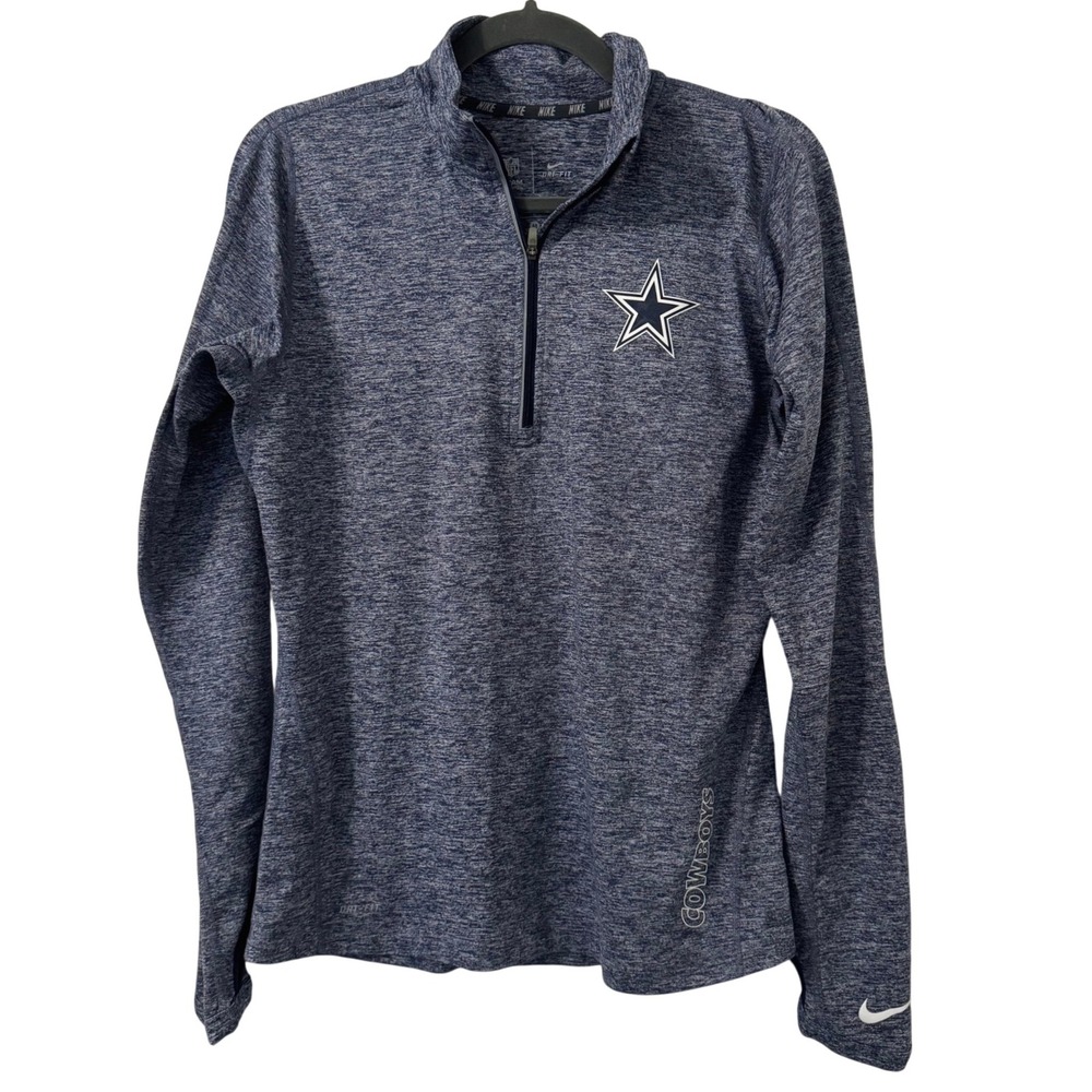 Nike Dallas Cowboys NFL Womens Medium Dri-FIT Quarter Zip Pullover Blue Heather